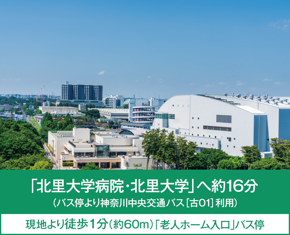 「老人ホーム入口」バス停「北里大学病院・北里大学」へ約16分